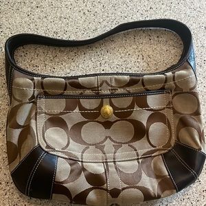 Coach signature shoulder bag.  Dark brown leather.